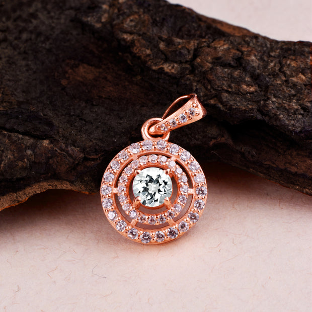 White Topaz Gemstone Solid 14k Rose Gold Pendant