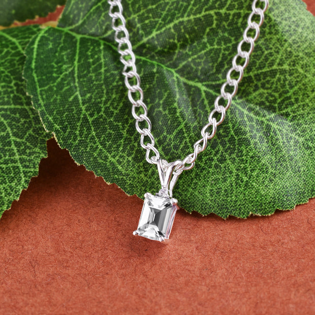White Topaz Gemstone & Diamond Solid 14k White Gold Pendant
