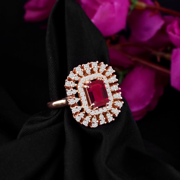 Ruby Gemstone & Diamond Solid 14k Rose Gold Ring
