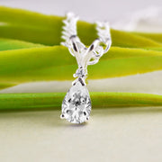 White Topaz Gemstone & Diamond Solid 14k White Gold Pendant