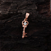 White Topaz Gemstone & Diamond Solid 14k Rose Gold Key Pendant