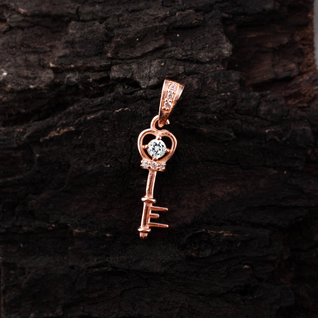 White Topaz Gemstone & Diamond Solid 14k Rose Gold Key Pendant