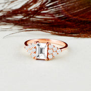 White Topaz Gemstone & Diamond Solid 14k Rose Gold Ring