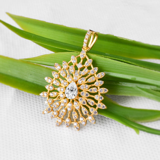 White Topaz Gemstone Solid 14k Yellow Gold Pendant