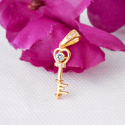 White Topaz Gemstone & Diamond Solid 14k Yellow Gold Key Pendant