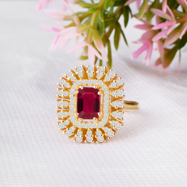 Ruby Gemstone & Diamond Solid 14k Yellow Gold Ring