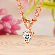 White Topaz Gemstone & Diamond Solid 14k Rose Gold Pendant