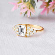White Topaz Gemstone & Diamond Solid 14k Yellow Gold Ring