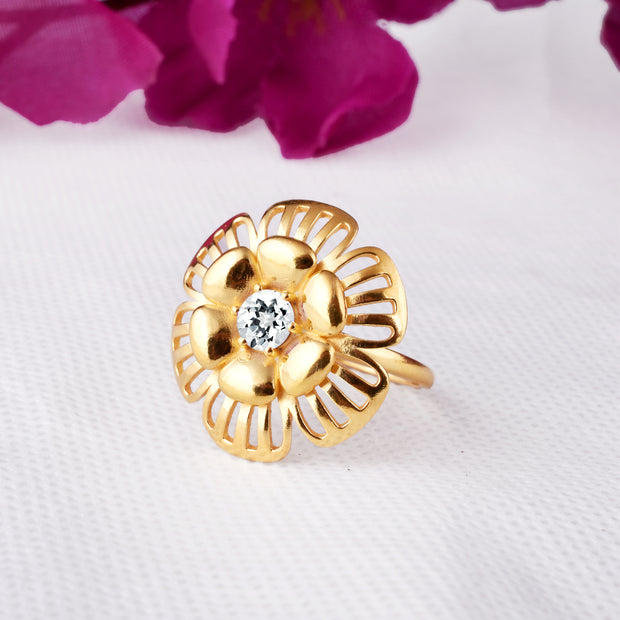White Topaz Gemstone Solid 14k Yellow Gold Ring