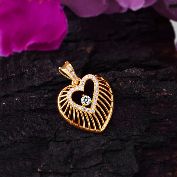 White Topaz Gemstone & Diamond Solid 14k Yellow Gold Heart Pendant