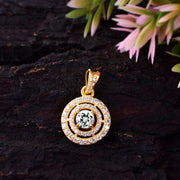 White Topaz Gemstone Solid 14k Yellow Gold Pendant