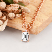 White Topaz Gemstone & Diamond Solid 14k Rose Gold Pendant