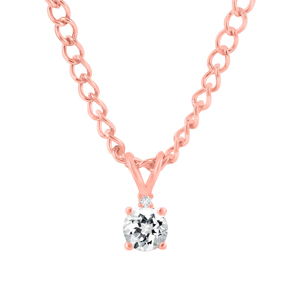 White Topaz Gemstone & Diamond Solid 14k Rose Gold Pendant
