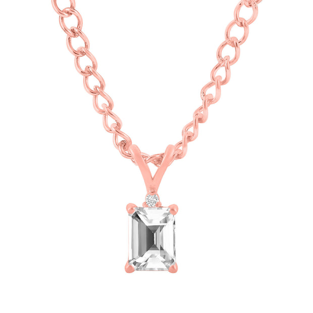 White Topaz Gemstone & Diamond Solid 14k Rose Gold Pendant