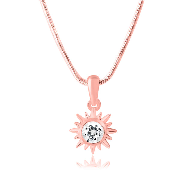 White Topaz Gemstone Solid 14k Rose Gold Pendant