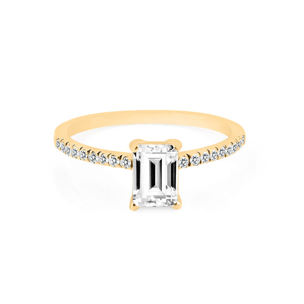 White Topaz & Diamond Gemstone Solid 14k Yellow Gold Ring