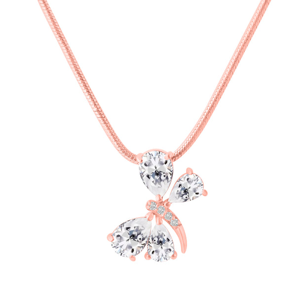 White Topaz Gemstone & Diamond Solid 14k Rose Gold Pendant
