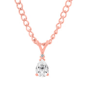 White Topaz Gemstone & Diamond Solid 14k Rose Gold Pendant