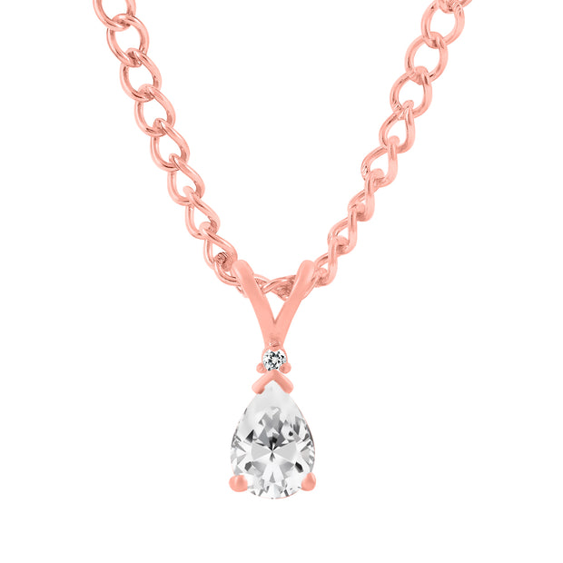 White Topaz Gemstone & Diamond Solid 14k Rose Gold Pendant
