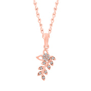 White Topaz Gemstone Solid 14k Rose Gold Leaf Pendant