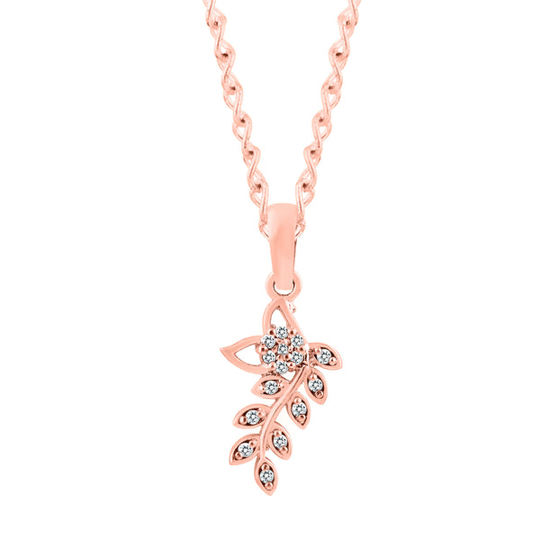 White Topaz Gemstone Solid 14k Rose Gold Leaf Pendant