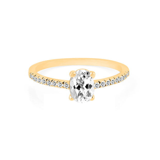White Topaz Gemstone & Diamond Solid 14k Yellow Gold Ring