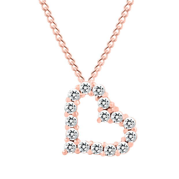 White Topaz Gemstone Solid 14k Rose Gold Heart Pendant