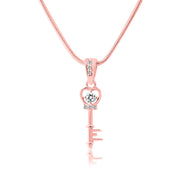 White Topaz Gemstone & Diamond Solid 14k Rose Gold Key Pendant