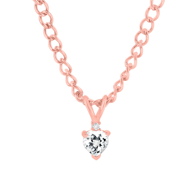 White Topaz Gemstone & Diamond Solid 14k Rose Gold Pendant