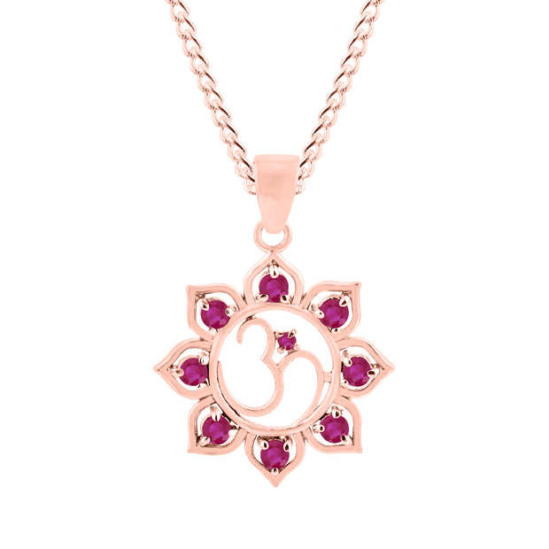 Ruby Gemstone Solid 14k Rose Gold OM Pendant