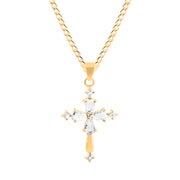White Topaz Gemstone Solid 14k Yellow Gold Cross Pendant