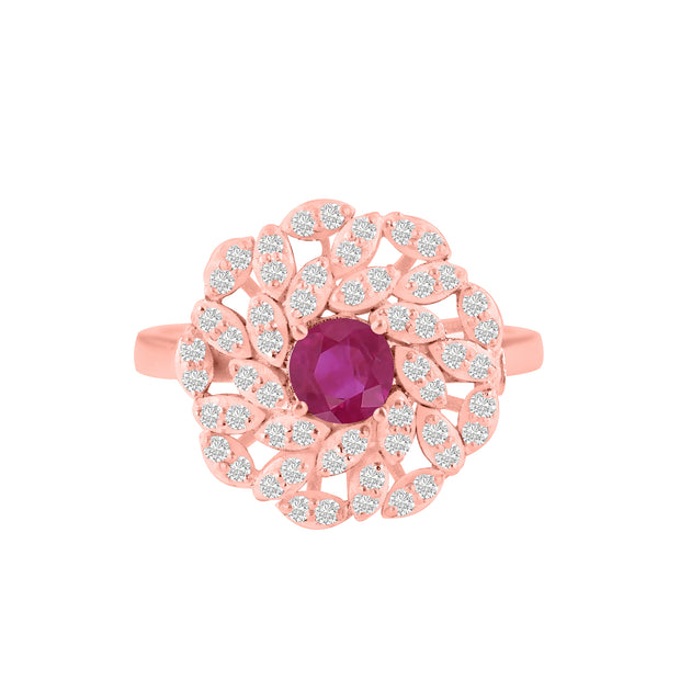 Ruby Gemstone & Diamond Solid 14k Rose Gold Ring