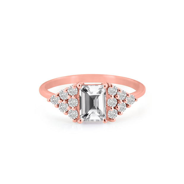 White Topaz Gemstone & Diamond Solid 14k Rose Gold Ring