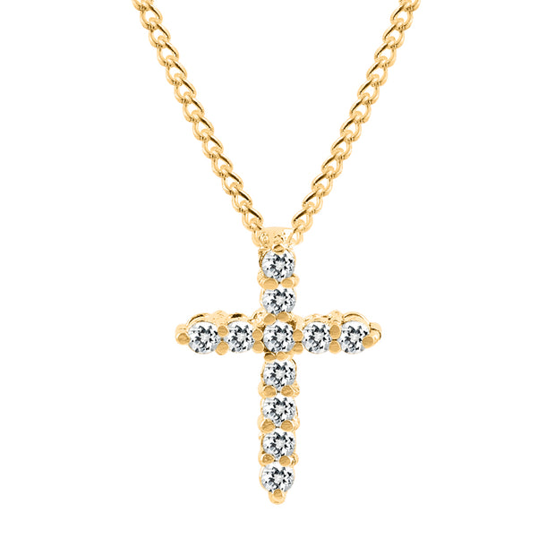 White Topaz Gemstone Solid 14k Yellow Gold Cross Pendant