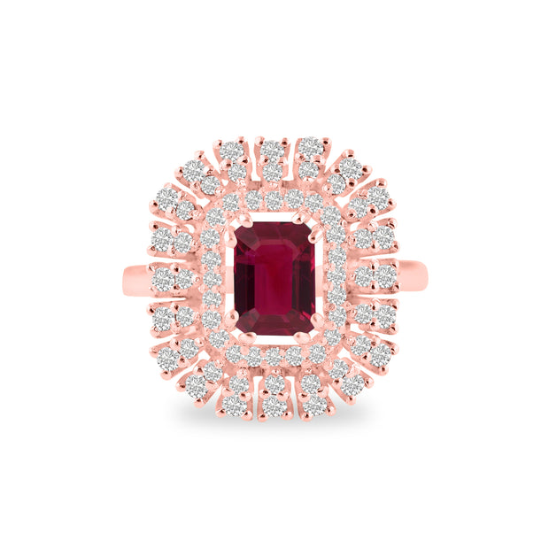 Ruby Gemstone & Diamond Solid 14k Rose Gold Ring