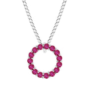 Ruby Gemstone Solid 14k White Gold Round Ring Pendant