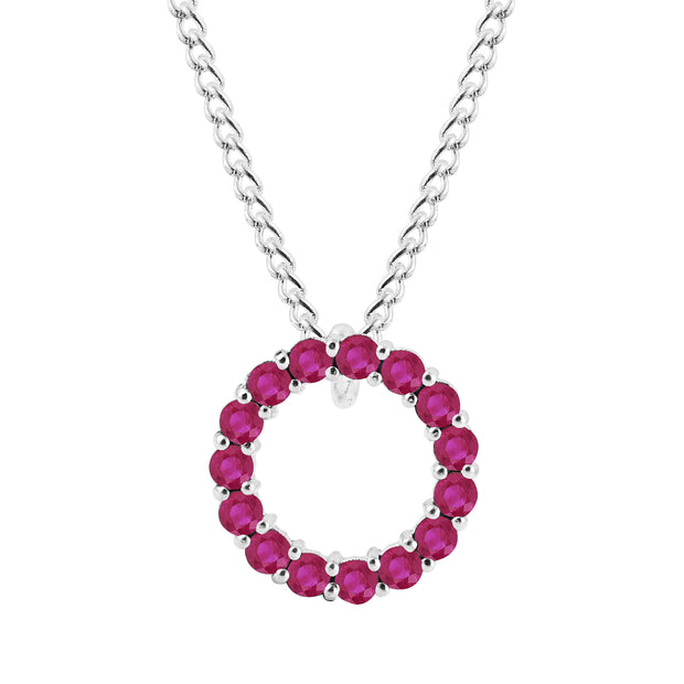 Ruby Gemstone Solid 14k White Gold Round Ring Pendant