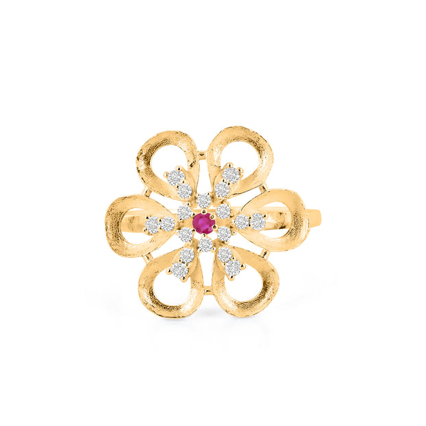 Ruby Gemstone & Diamond Solid 14k Yellow Gold Ring