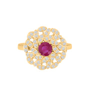 Ruby Gemstone & Diamond Solid 14k Yellow Gold Ring