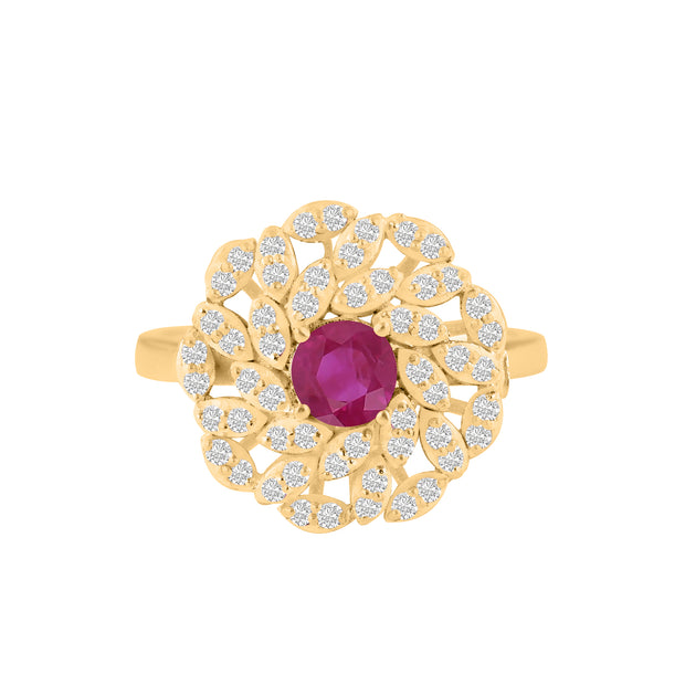 Ruby Gemstone & Diamond Solid 14k Yellow Gold Ring