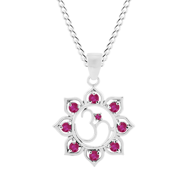 Ruby Gemstone Solid 925 Sterling Silver OM Pendant