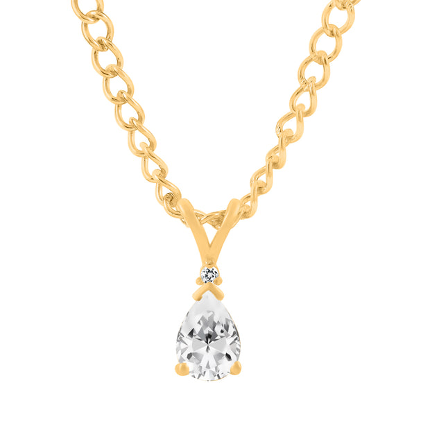 White Topaz Gemstone & Diamond Solid 14k Yellow Gold Pendant