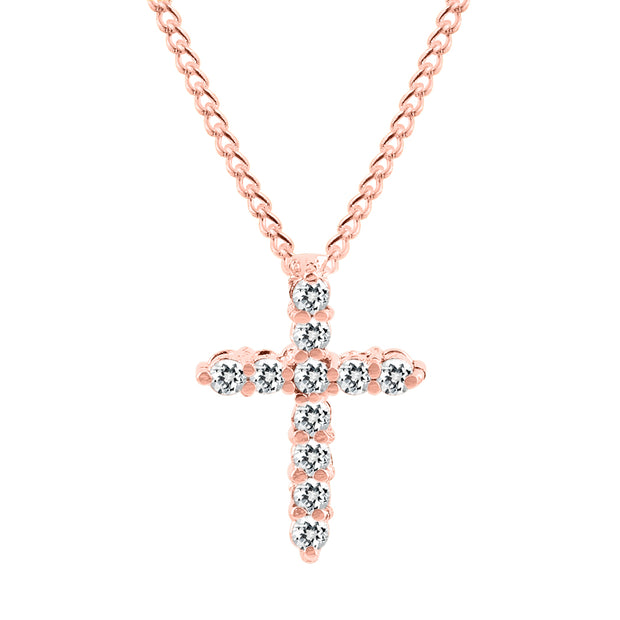 White Topaz Gemstone Solid 14k Rose Gold Cross Pendant