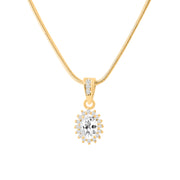 White Topaz Gemstone & Diamond Solid 14k Yellow Gold Pendant