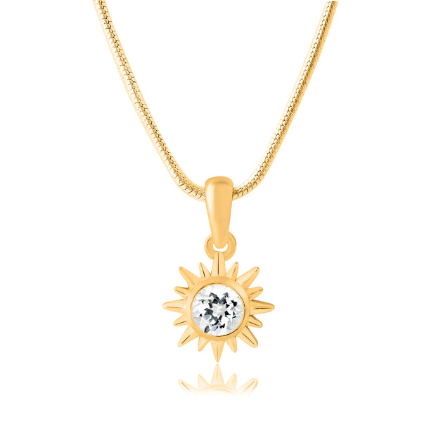 White Topaz Gemstone Solid 14k Yellow Gold Pendant