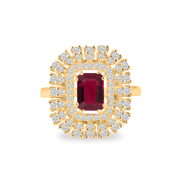 Ruby Gemstone & Diamond Solid 14k Yellow Gold Ring