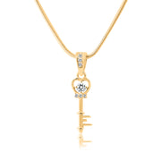 White Topaz Gemstone & Diamond Solid 14k Yellow Gold Key Pendant