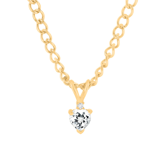 White Topaz Gemstone & Diamond Solid 14k Yellow Gold Pendant