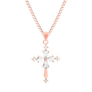 White Topaz Gemstone Solid 14k Rose Gold Cross Pendant