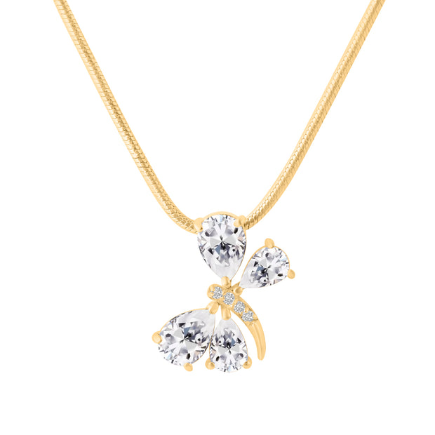 White Topaz Gemstone & Diamond Solid 14k Yellow Gold Pendant